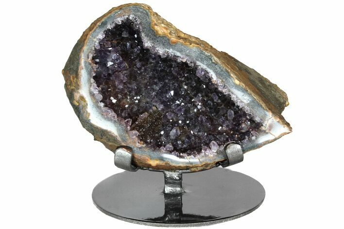 Dark Amethyst Geode From Uruguay - Custom Metal Stand #77972